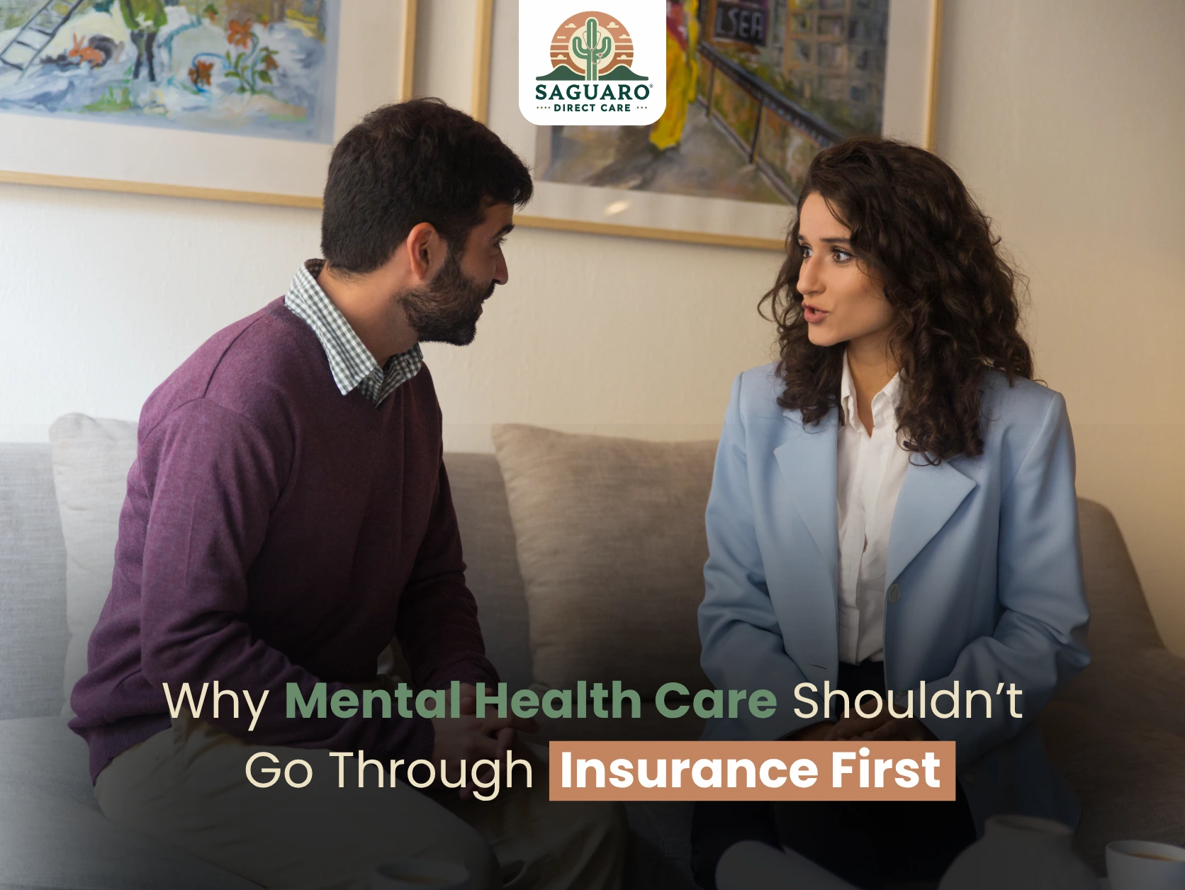 Two People Discussing Mental Health Care on a Sofa in a Cozy Room