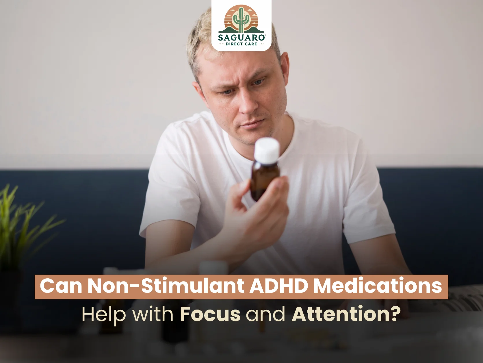 Man Examining Medication Bottle at Home, Concerned About Mental Health