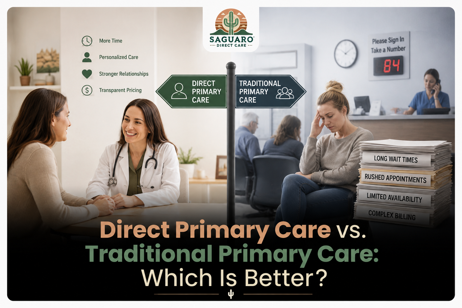 Doctors Discussing Direct Primary Care While Patient Faces Long Wait Times