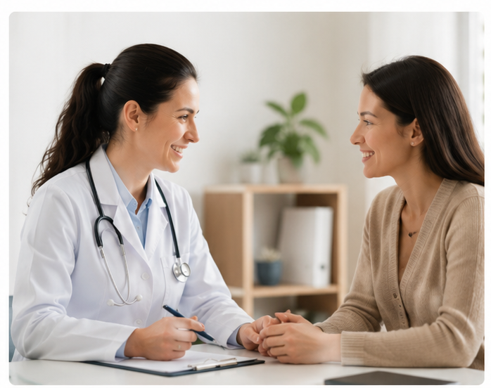 Doctor Discussing Direct Primary Care With Patient in Office Setting